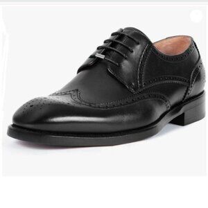 LEIZILEIMen's Round Toe Shoes Brogue Genuine Leather Lace-Up Oxford Derby  Black